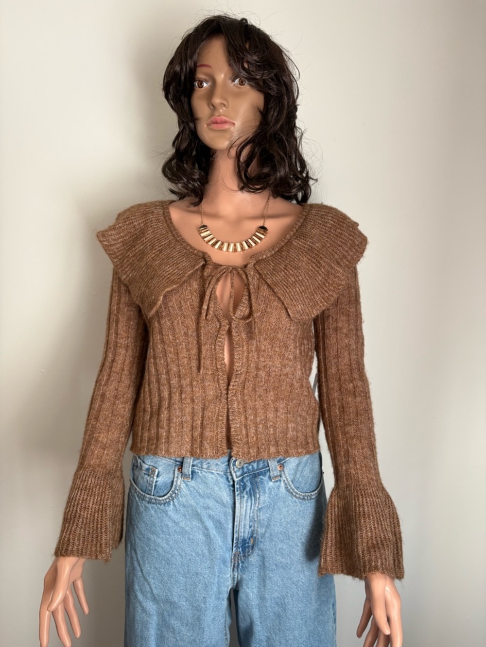 NWT Wool-Blend Ruffle Tie-Front Cropped Cardigan
